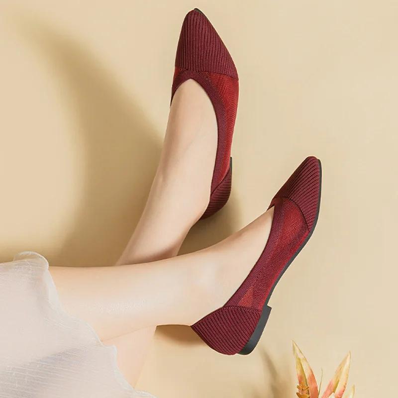 2025 Fashion Ballet Flat Shoes for Women's Summer Mesh Breathable Anti Slip Rubber Sole Pointed Dress Shoes Sapatos De Mujer 43