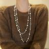 Diamond-encrusted Flower Geometric Pearl Necklace Temperament Light Luxury Sweater Chain French Retro Necklace Autumn and Winter