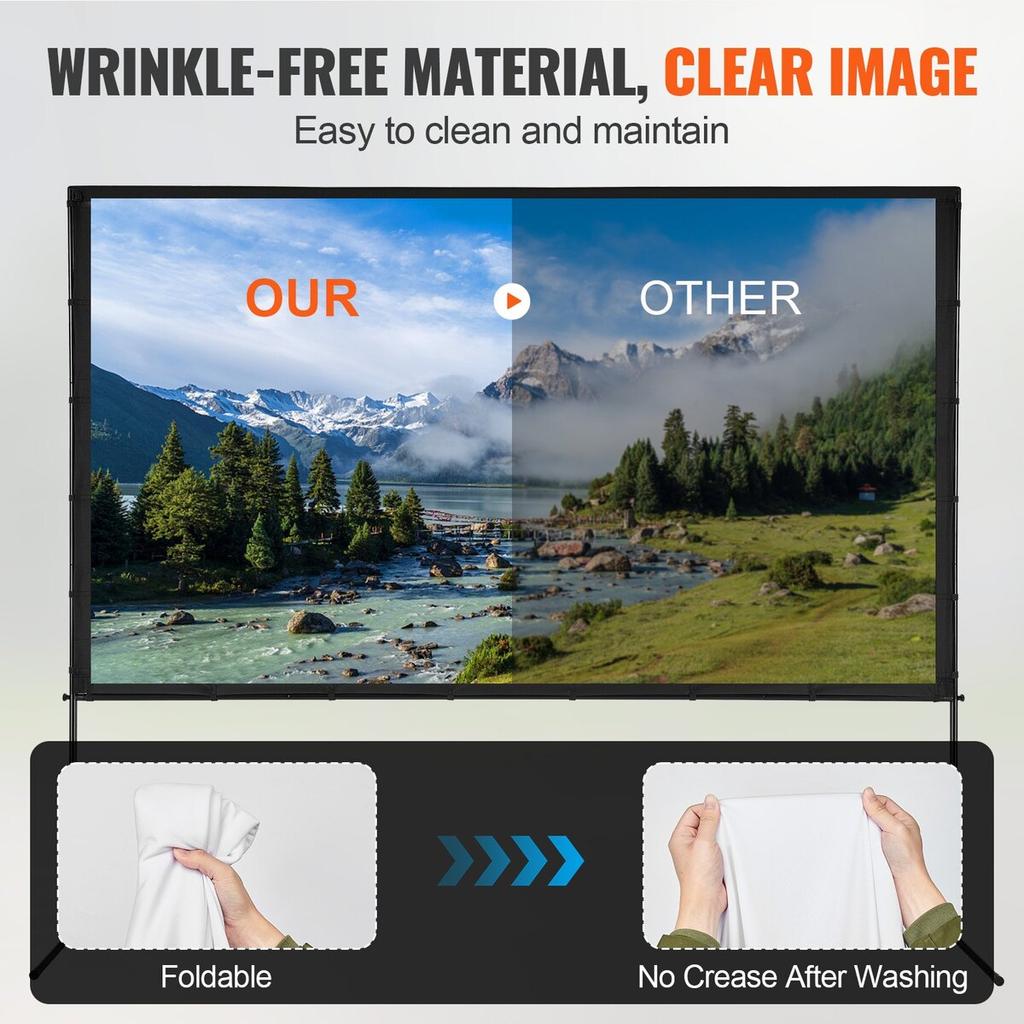 Projector Screen with Stand, 120 inch 16:9 4K 1080 HD Outdoor Movie Screen with Stand, Wrinkle-Free Projection Screen with Bar Feet and Carry Bag, for