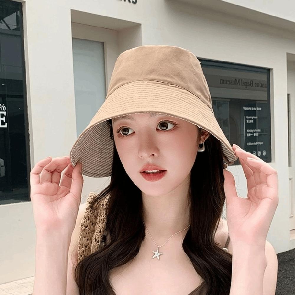 Double-Sided Fisherman Hat Wide Brim Bucket Cap Casual Sun Hat Women