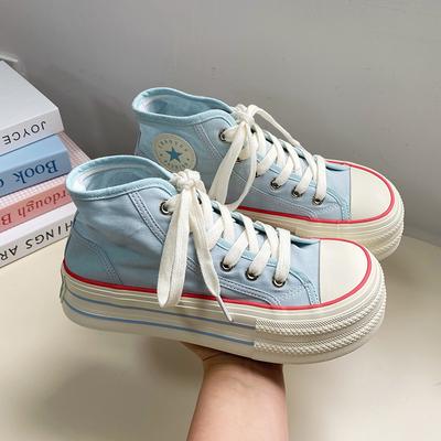 Lélegző diáklány magas szárú vászoncipő női platformos fehér talpú mango nagy fejű alkalmi egyszínű cipő vékony, divatos és sokoldalú