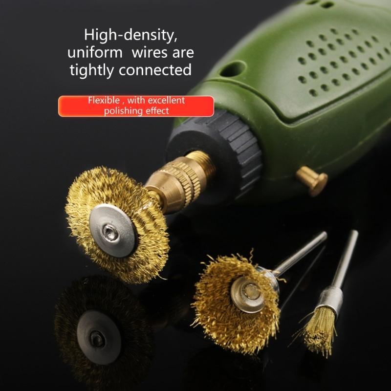 3Pcs Mini Coppers Wire Brushes For Electric Grinders 2.35mm Shank Rusts Removal T Type Pen Type Bowl Type Design