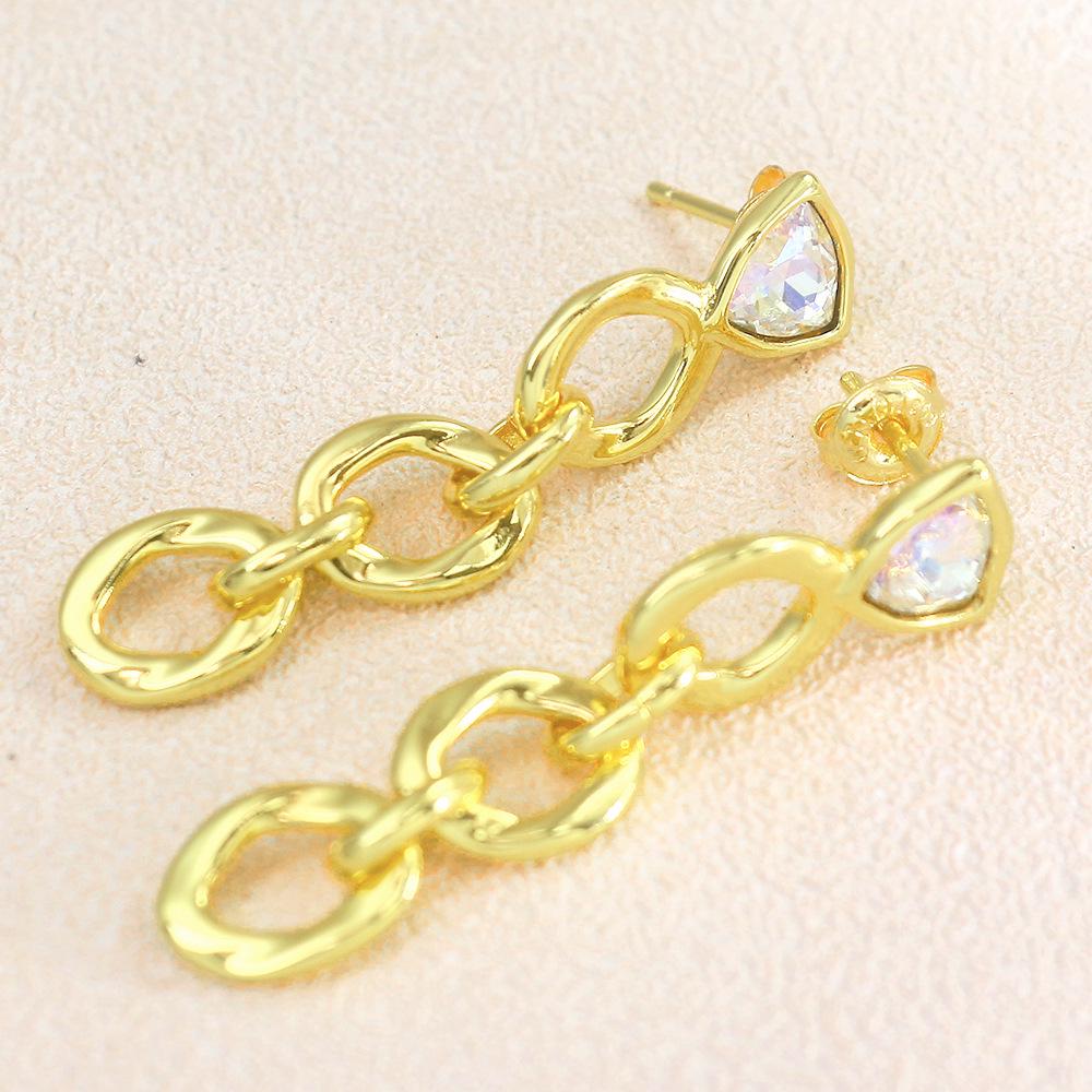 UNOde50 Gold and Silver Heart Chain Earrings, Wide Surface, Light Luxury Design.
