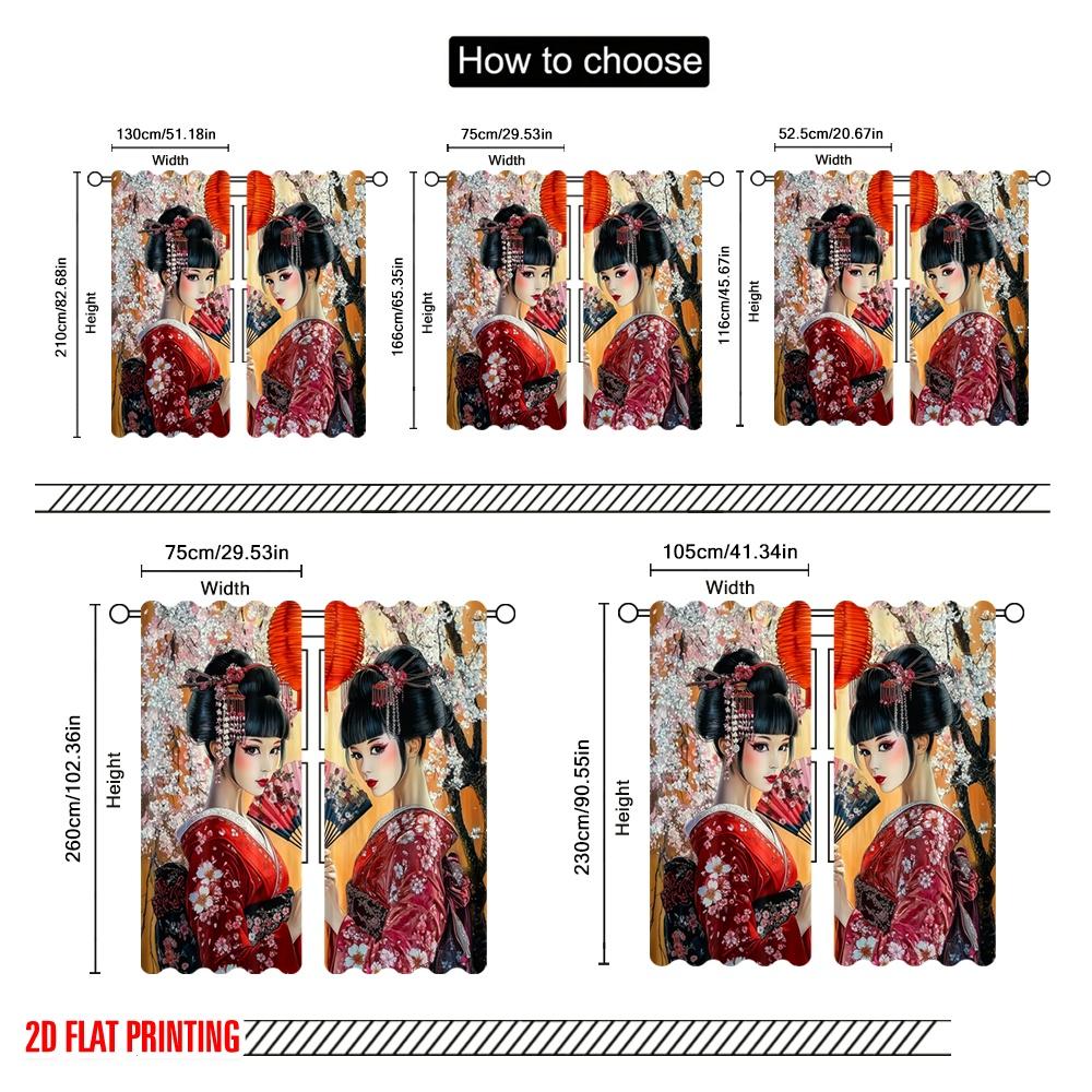 2 Stück, 2D-Flachdruck Vorhang Beliebte Kirschblüten-Eleganz Vielseitiger Polyesterstoff (ohne Stange) Dekorationen Innen