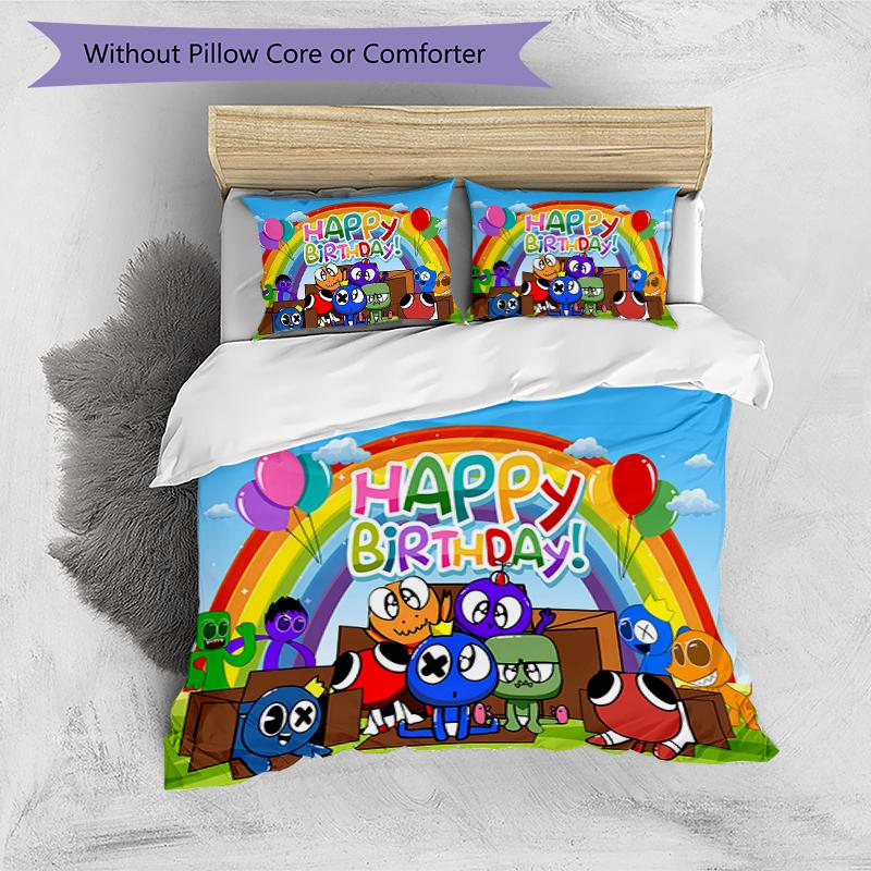 3-teiliges Regenbogenfreunde1 Muster Bettwäsche-Set Bettbezug-Set enthält Bettbezug & Kissenbezüge, perfekte Ganzjahres-Schlafzimmerdekoration & Geschenk
