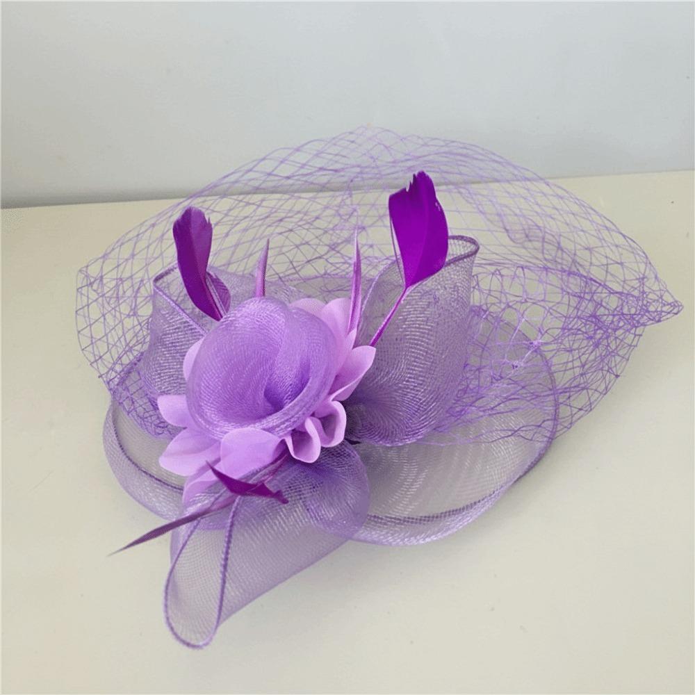 Vintage Style Fascinator Hat Exquisite Elegant Feather Mesh Veil Hat Sweet Bow Fancy Flower Hair Band Race Millinery