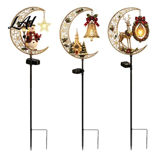 Solar Stake Lights for Walkways Christmas Crescent Light Moon Snowman Garden Waterproof Night Scene Atmosphere LED Pathway Lamp Outdoor Yard
