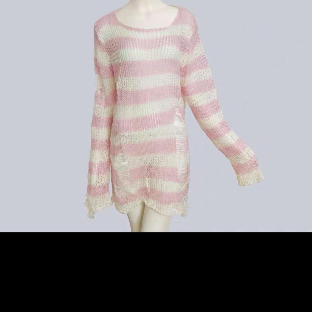 Ripped Striped Korean Sweater - Unisex, Color Block Knitwear