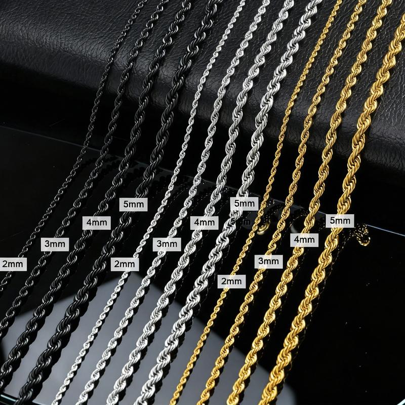 Ropes Long Necklace for Men Women,Stainless Steel Gold Color Twisted Rope Chain Collar,2/3/4/5mm Punk Basic Waterproof Jewelry