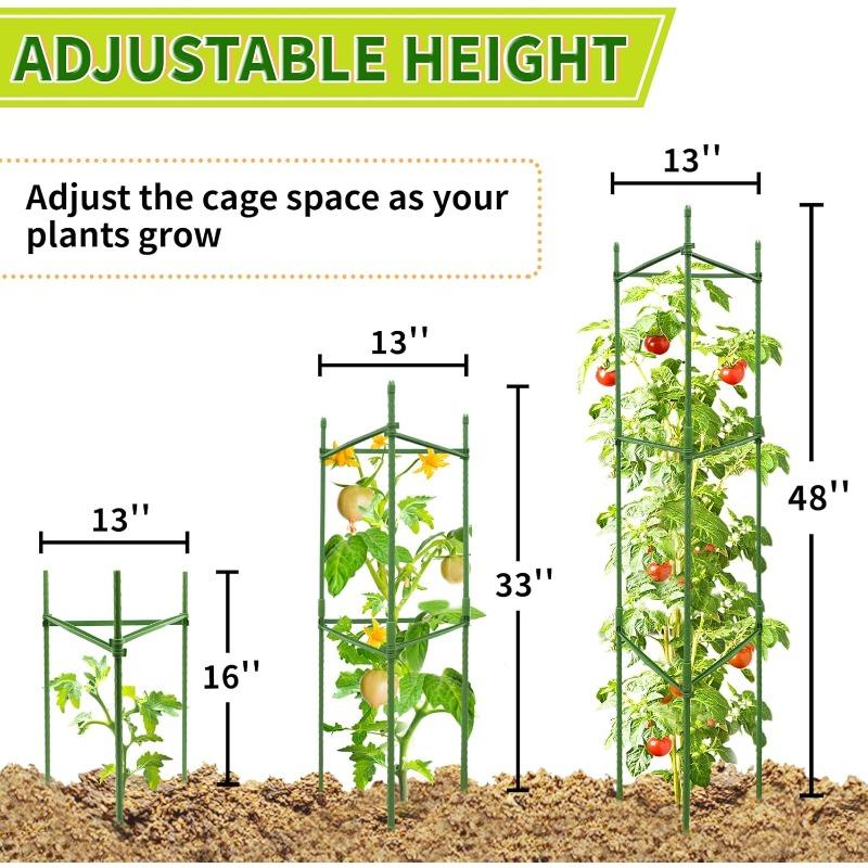 4 Pack 48 Inch Tomato Cages for Garden, Triangle Metal Plant Support with Rust-Resistant Coating, Heavy Duty Tomato Trellis for Raised Bed