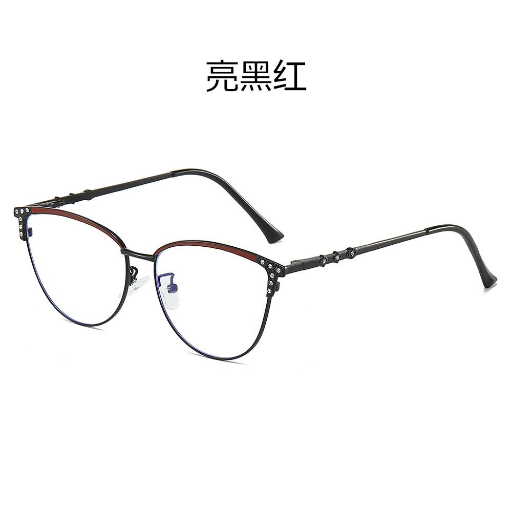Cat eye glasses new diamond-encrusted plain glasses frame fashionable spring foot discoloration anti-blue light metal glasses