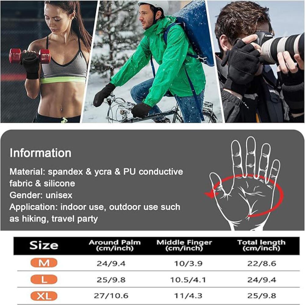 Fingerless Polar Fleece Gloves Mittens Windproof Thermal Anti Slip Touch Screen Gloves for Cycling Driving Hiking