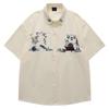Japanese retro college style fun plant flower embroidered short-sleeved shirt men's and women's loose American shirt 2025 summer