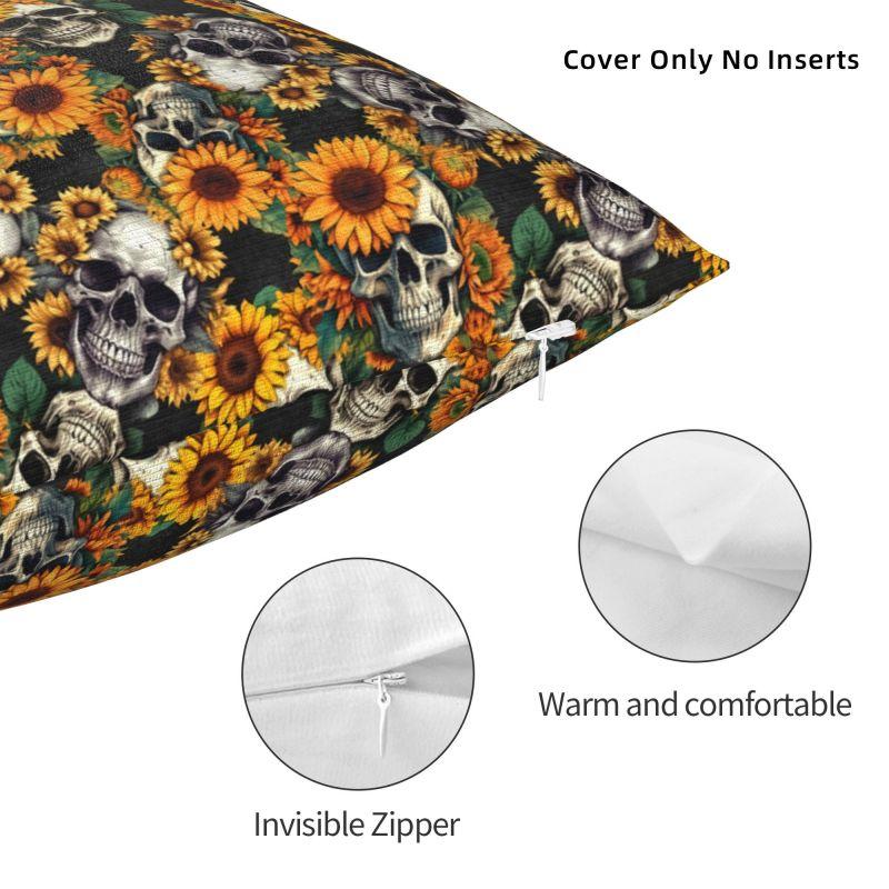 Custom Goth Sunflower SKull Throw Pillow Case Living Room Decoration 3D Print Sofa Cushion Cover Polyester Soft Pillowslip
