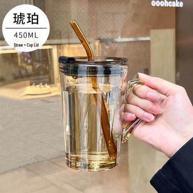 Qiwei Borosilicate Glass Cup with Handle and Straw