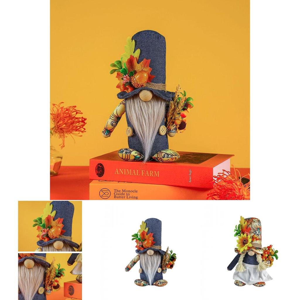 Denim Rudolph Plush Toy Pumpkin Harvest Festival Maple Leaf Faceless Dwarf Thanksgiving Autumn Color Doll Decoration