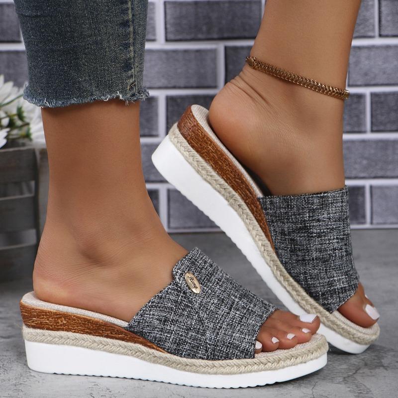Wedge Heel Slippers Women's Spring and Summer New Thick-bottomed Casual Beach Fish Mouth Cool Slippers Large Size
