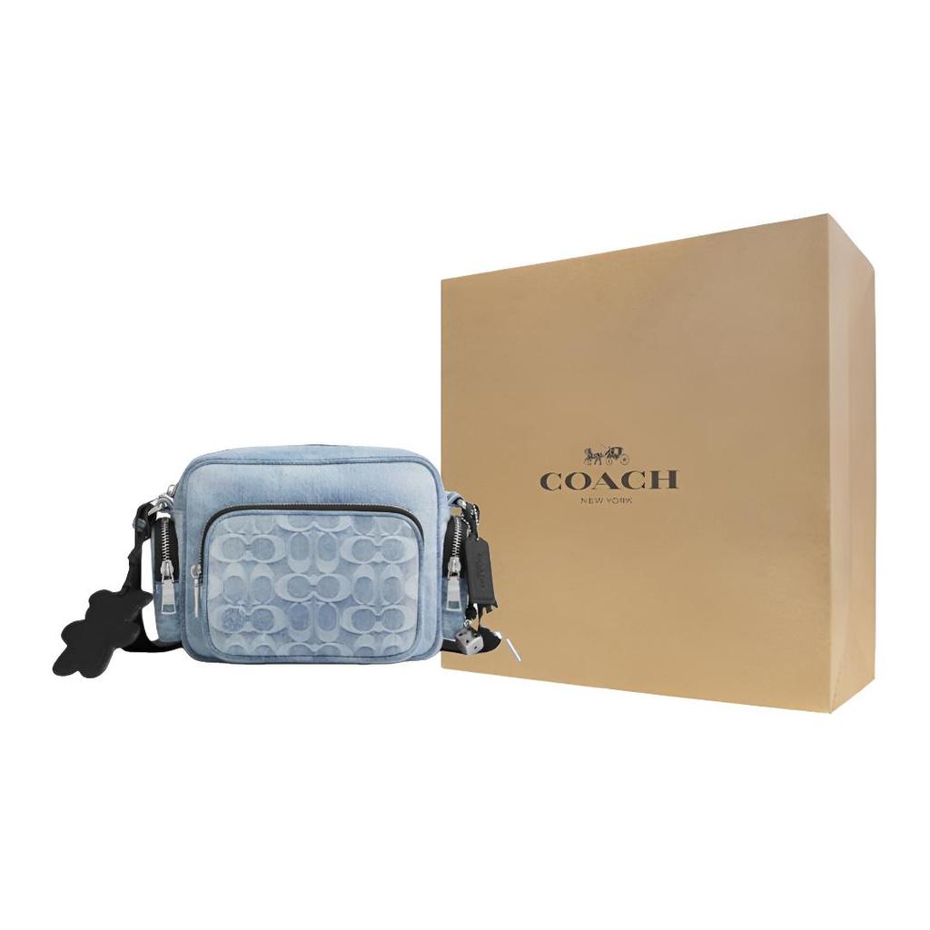 Coach Cargo Monogram Fashion Simple Casual Camera Bag Zipper Closure Shoulder Bag Medium Men Bags Denim-Blue CEA06-SVNIM