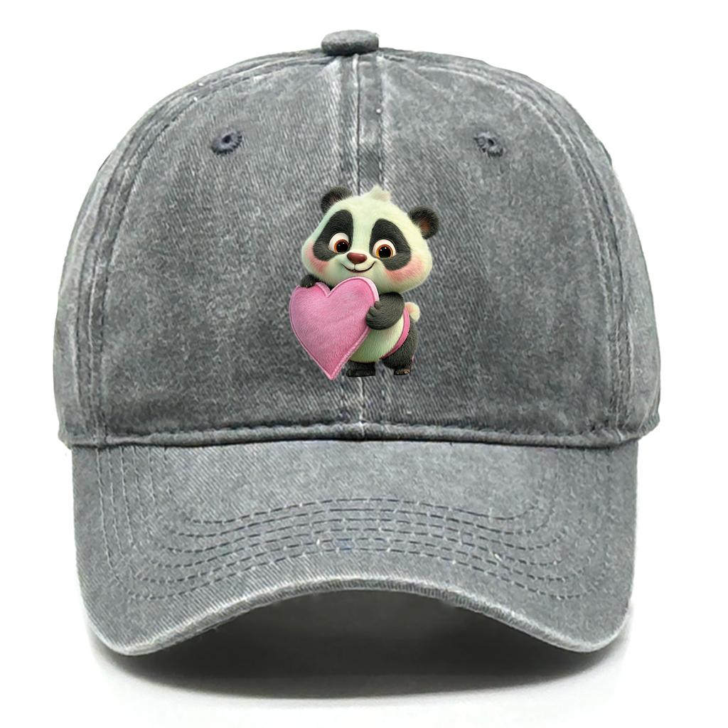 Cute Panda Pink Heart Printed Baseball Cap Adjustable Snapback Baseball Hat Unisex Stylish Womens Cap For Hiking Camping Outdoor