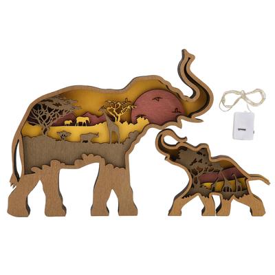 Elephant Statue Boxwood Mechanical Engraving Safe Durable Exquisite Details Elephant Decor with Light for Office Bedroom