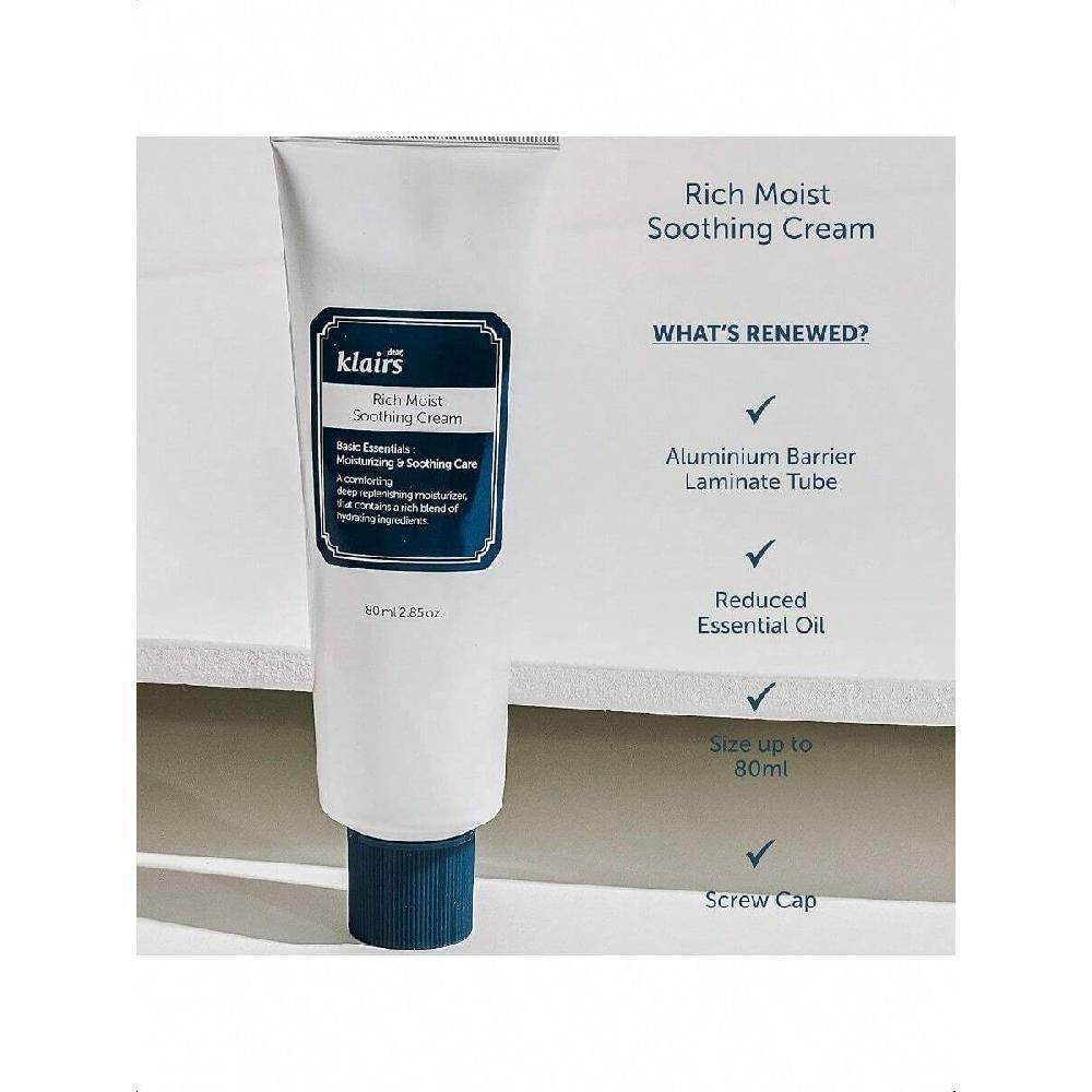 Dear, Klairs Rich Moist Soothing Cream 80g Repair Skin Barrier, Sensitive Skin, Hypoallergenic, Centella Asiatica, Ceremide, Moisturizer, Hydration