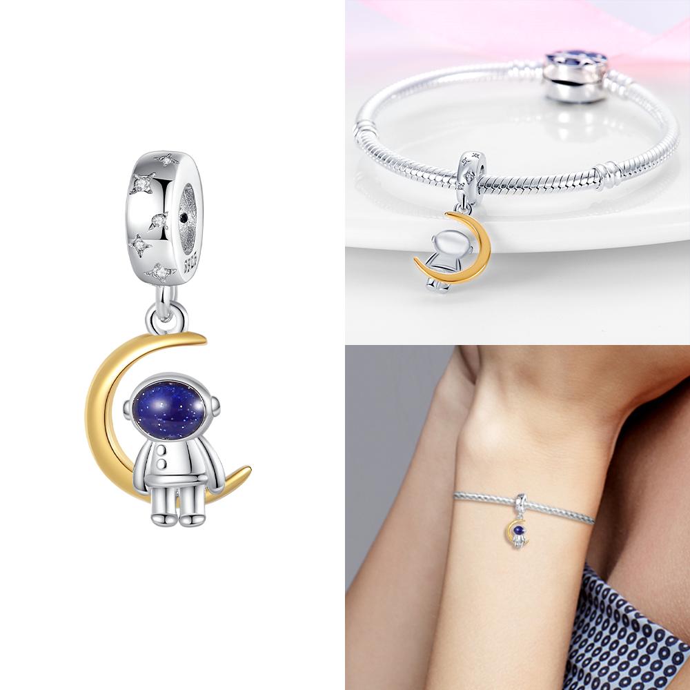 Blue Moon Nightlight Butterfly Astronaut Original Charms Beads Fit Bracelet Copper Women Jewelry Making Diy Accessory Gifts