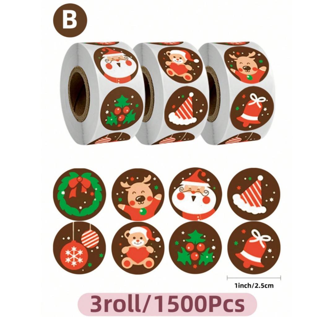 2500pcs Merry Christmas Stickers Cartoon Xmas Pattern Sealed Labels Decals for DIY Gift Baking Envelope Packaging Decoration
