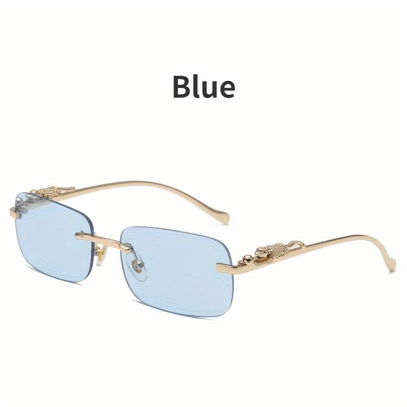 Frameless Rectangular Glasses for Men Women Gold Metal Border Leopard Head Buckle Luxury Fashion Eyewear