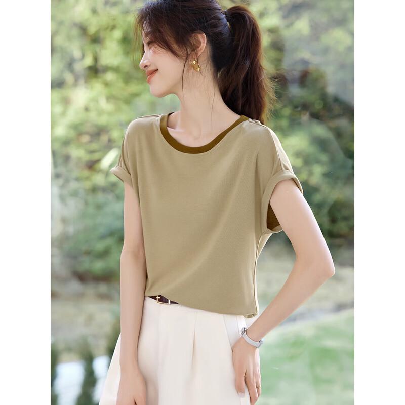 Women s Casual Round Neck Color-block Raglan Sleeve T-shirt S