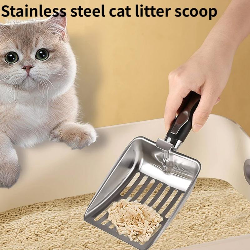 Efficient Ergonomic Grip Cats Litter Scooper Stainless Steel Litter Scoops with Fine Sifting Hole for Litter Cleaning