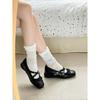 Nischen silberne Schleife Mary Jane Schuhe Herbst flache Ballerinas jk kleine Lederschuhe