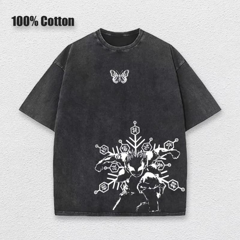 Demon Slayer Akaza Oboustranný Grafický Potisk Vintage Vypraná Nadměrná Anime Streetwear Tričko