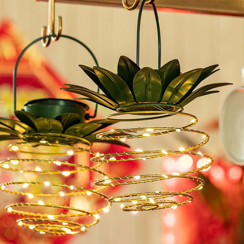 60LED Solar Pineapple Outdoor Hanging Lantern Lights Waterproof Copper Wire Fairy Light Party Lamp