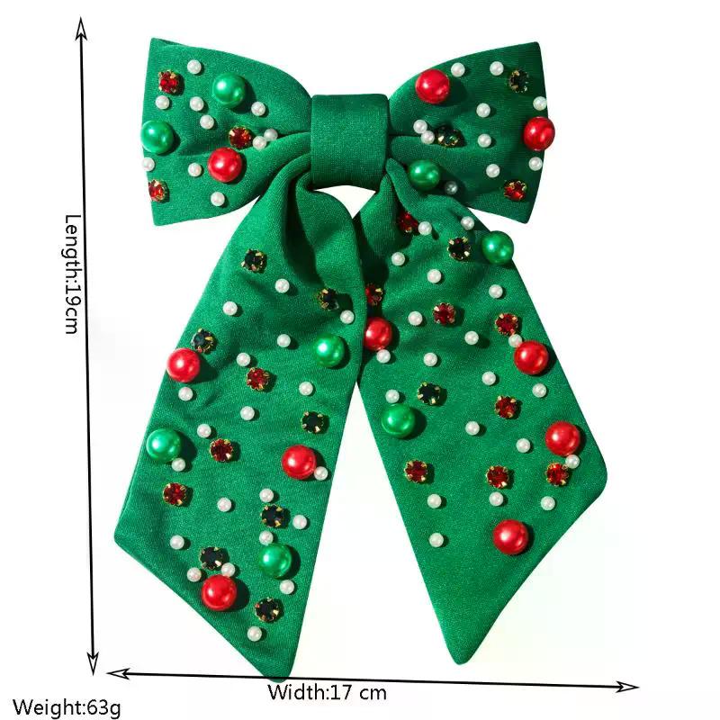Single Item Fashionable Women's Rhinestone Pearl Party Spring Clip, Christmas Bow Hairpin Hair Essentials