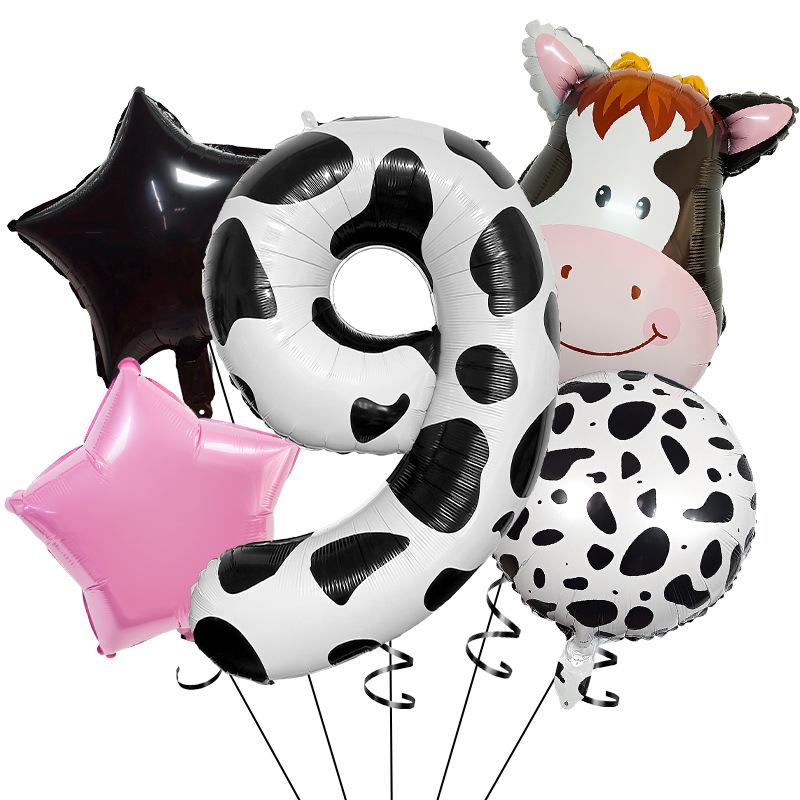 Temu Cow 40 Digital Set Farm Cow Theme Aluminum Film Balloon Set Children'S Birthday Party Arrangement
