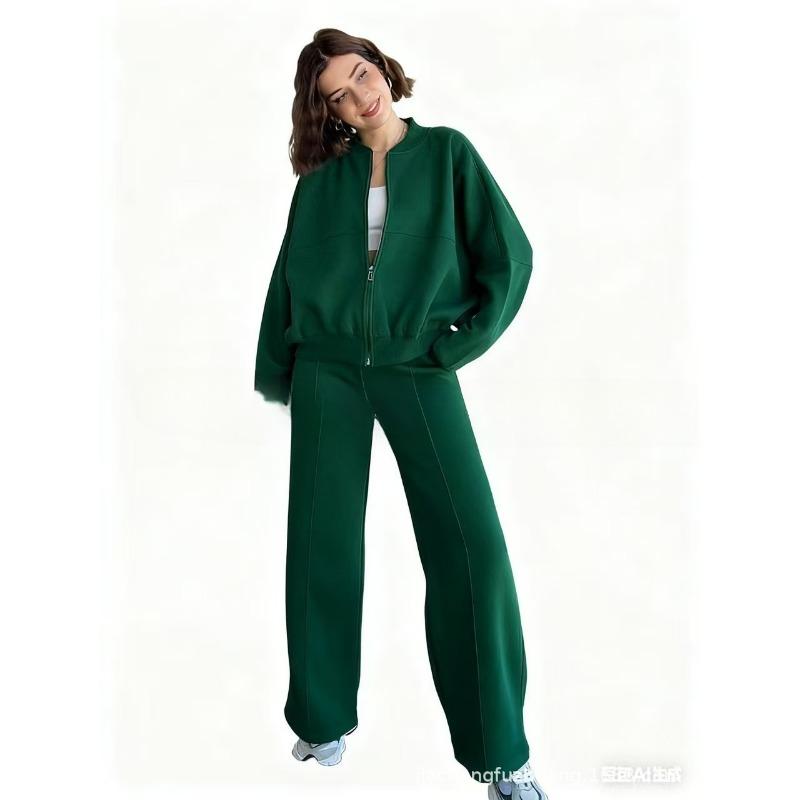 VEZFAA Pantalones de moda para mujer, informales, de primavera y otoño, con estampado de colores sólidos, de manga larga y cuello redondo, pantalones, trajes