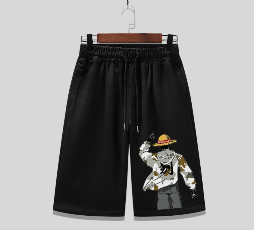 One Piece Shorts - Anime-style Casual Shorts with Cartoon Print Cotton Athletic Shorts for Men - Comfortable Breathable 4XL