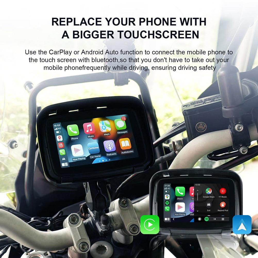 GPS Navigator for Motorcycle Wireless Carplay IPX7 Waterproof 5 Inch Touch Screen Motorcycle Wireless Android Auto Monitor