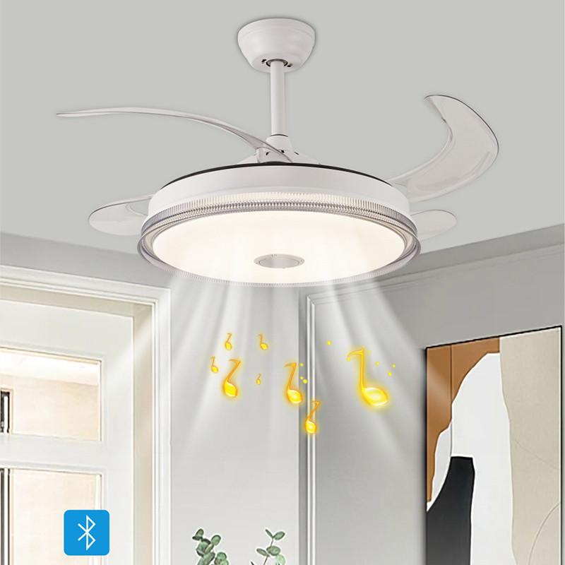Scalable Invisible Electric Ceiling Fan Light Silent Pendant Light Fan Household RGB Colorful Bluetooth Music Fan Lamp
