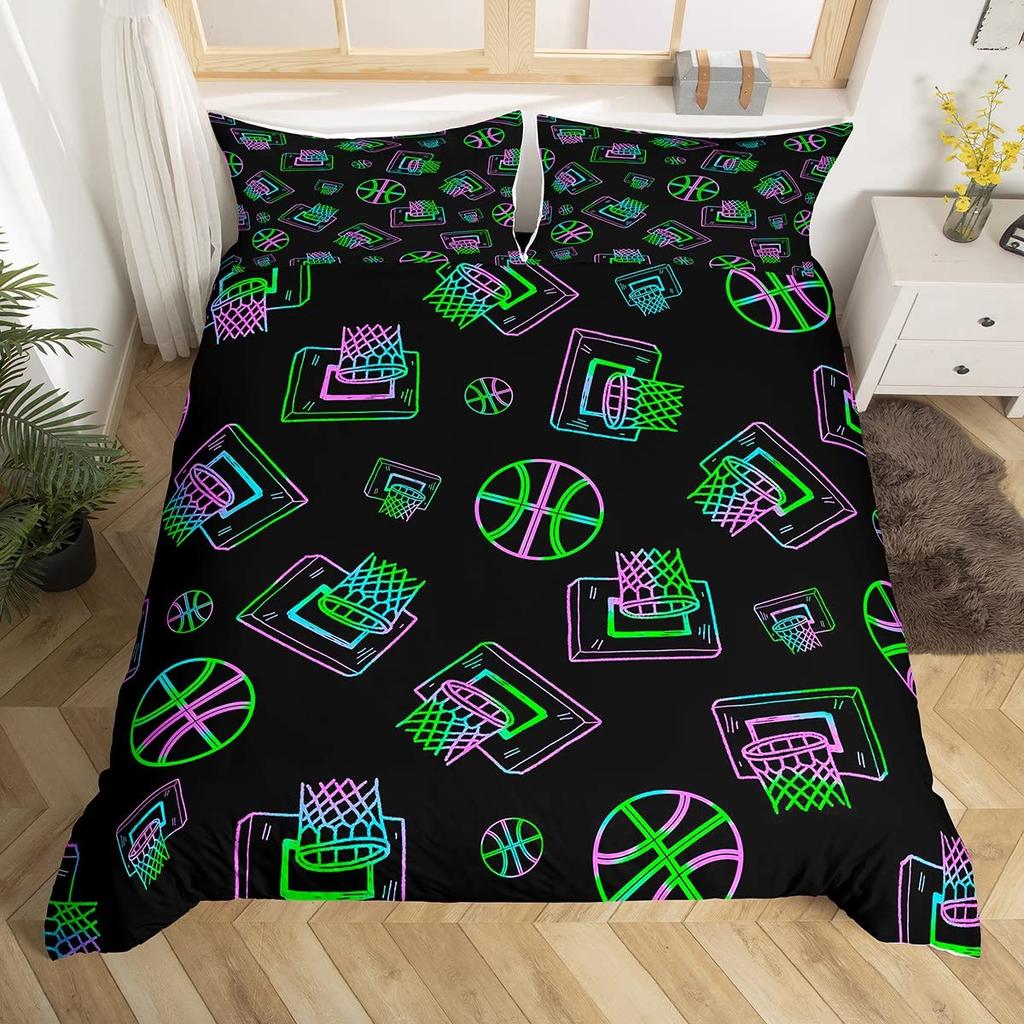 Basketball Duvet Cover Queen Blue Red Green Tie Dye Bedding Set Grunge Neon Sports Comforter Cover Neon Ball Game Quilt Cover