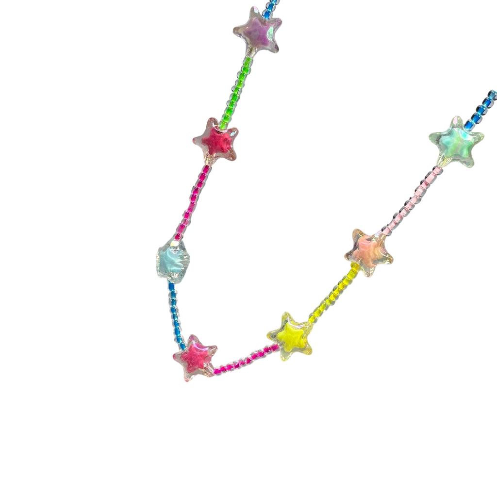 Trendy Dopamine Star Necklace/Bracelet with Rainbow Beads Feature for Women Fashionable Layered Chain Jewelry Gift