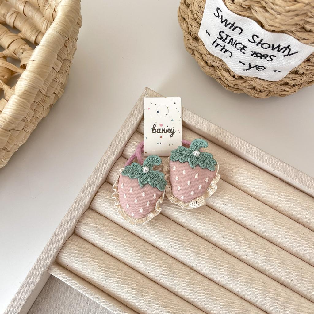 2 Stück/Set Erdbeer-Haarspangen für Baby Mädchen Spitzen-Haarspangen Haarnadeln Pferdeschwanzhalter Gummibänder Kinder Kopfschmuck Haaraccessoires