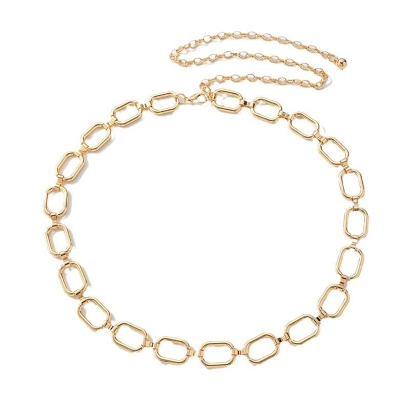 Geometry Oval Waist Chain for Women Girl Body Chain Jewelry Belly Chain Adjustable Dress Chain Belt Waist Accessories