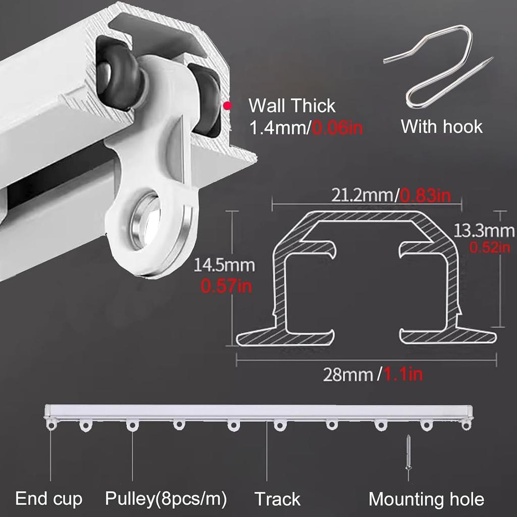 Hidden Ceiling Curtain Track, Ecessed Invisible Curtain Track, Ceiling Mount Aluminum Alloy Nano Silence Track for Living Room Bedroom Windows/Room