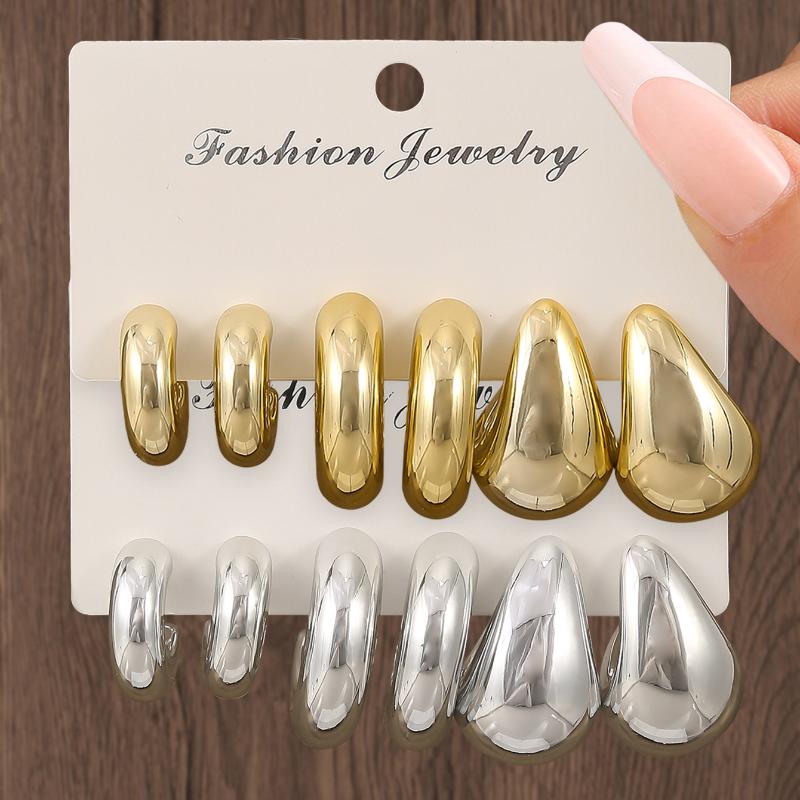 3 Pairs Fashion Glossy Waterdrop Earring Set Chunky Elegant Teardrop Studs for Christmas Gift for Girls