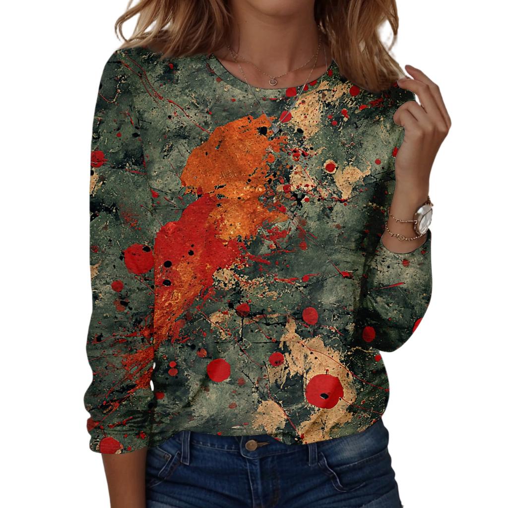 Women Long Sleeve Casual Pullover Sweatshirt Halloween Printed Crew Neck Top Lightweight Comfortable Fit for Everyday Wear