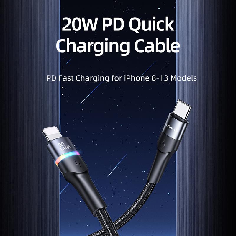 USAMS 6A USB Typ C Kabel LED Indikátor Lightning Kabel Pro iPhone 13 12 Huawei Samsung Xiaomi Mobilní Telefon PD 100W Rychlá Nabíječka