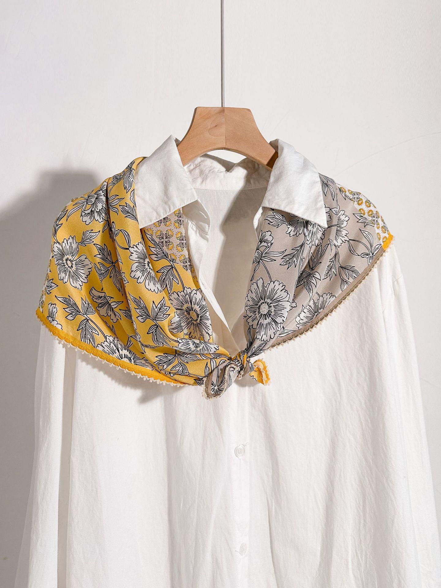 Light luxury double crepe lace silk square scarf temperament beautiful 100% mulberry silk silk scarf high sense gift decorative shawl 67