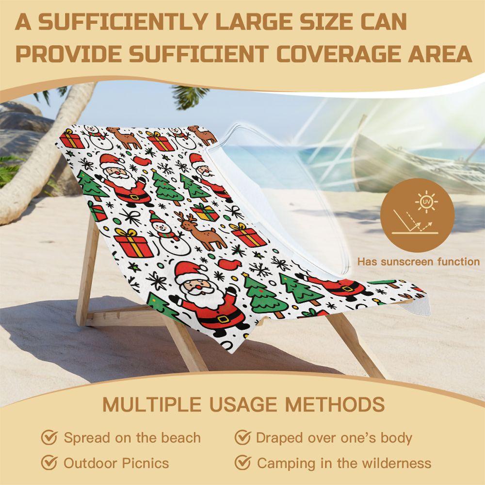 Christmas Santa Reindeer Beach Towel Pool Towel Camping Towel Bath Towel Blanket HD Print Holiday Bath Towel