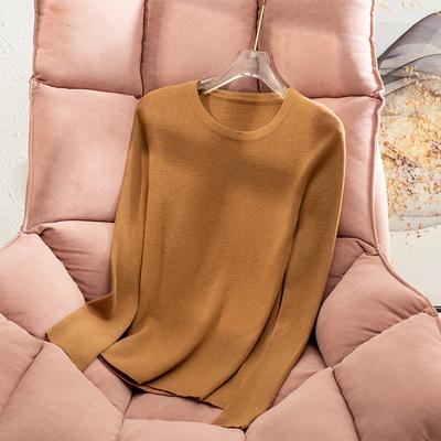 Wool Crew Neck Slim-fitting Knitted Sweater Women's Autumn and Winter Warm Thickened Sweater